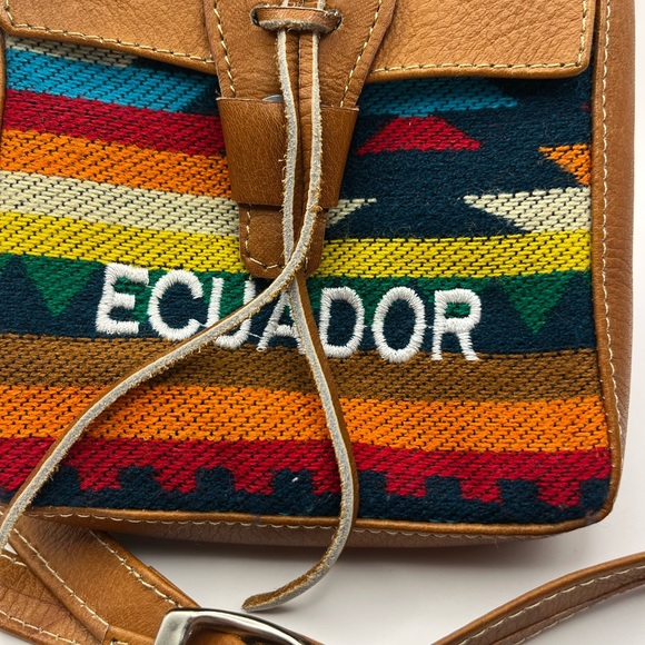 2448-HMT Equador Colorful Woven Wool & Brown Leather Crossbody Bag Preowned - Picture 2 of 8